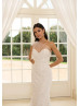 One Shoulder Ivory Lace Tulle Pearls Beaded Wedding Dress